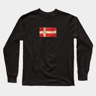 Vintage Aged and Scratched Danish Flag Long Sleeve T-Shirt